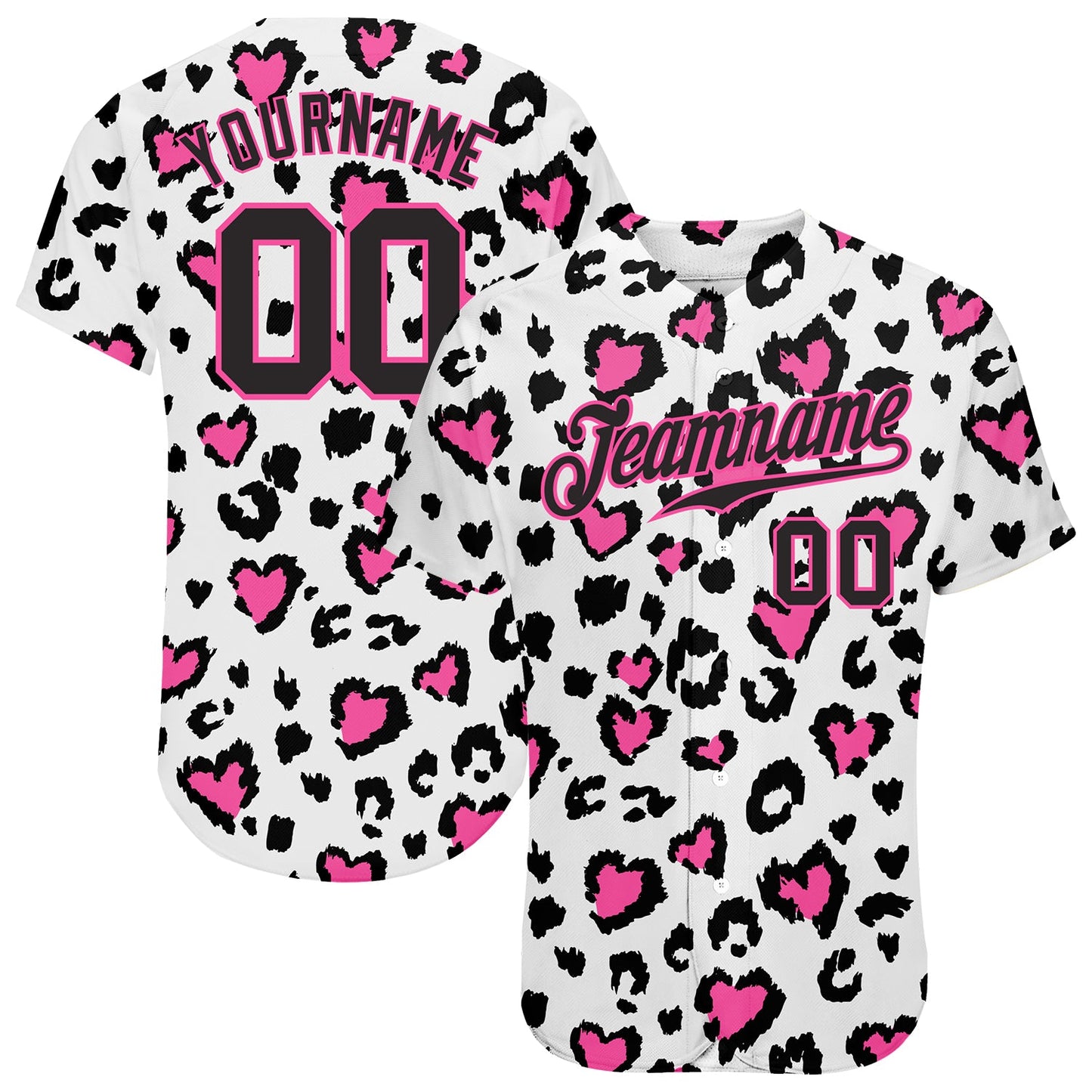 Custom White Black-Pink 3D Pattern Design Leopard Authentic Baseball Jersey - Main View