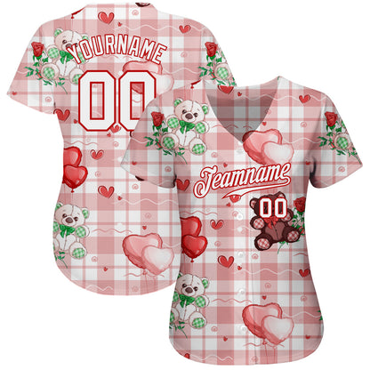 Custom White White-Red 3D Pattern Design Teddy Bears Authentic Baseball Jersey view 2