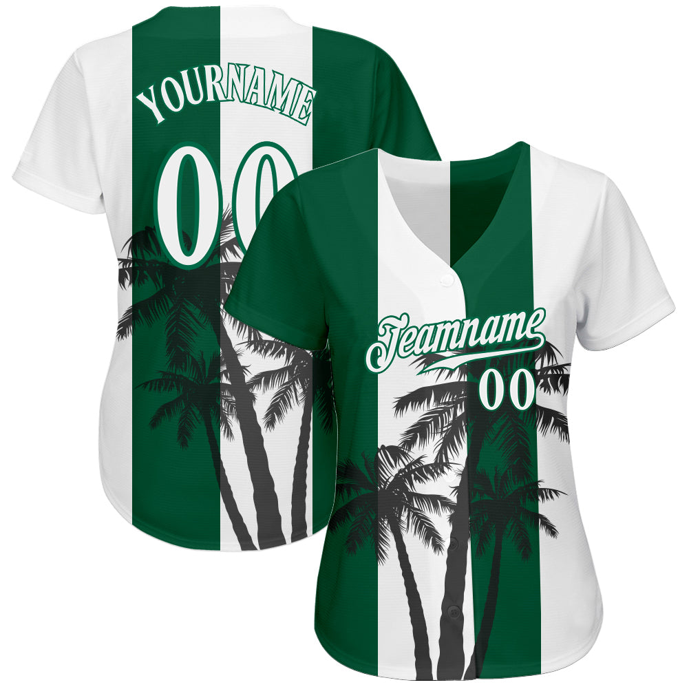 Custom White White-Kelly Green 3D Pattern Design Hawaii Coconut Trees Authentic Baseball Jersey view 2