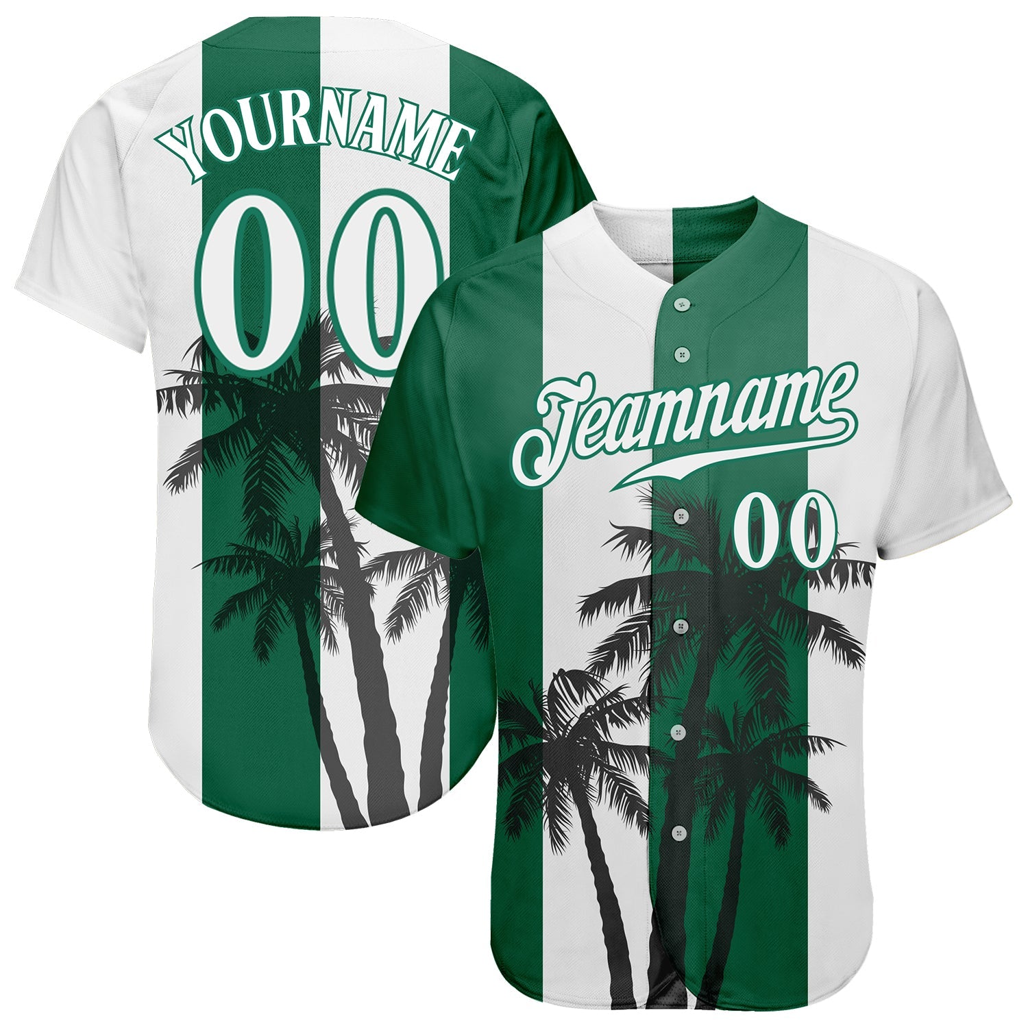 Custom White White-Kelly Green 3D Pattern Design Hawaii Coconut Trees Authentic Baseball Jersey - Main View