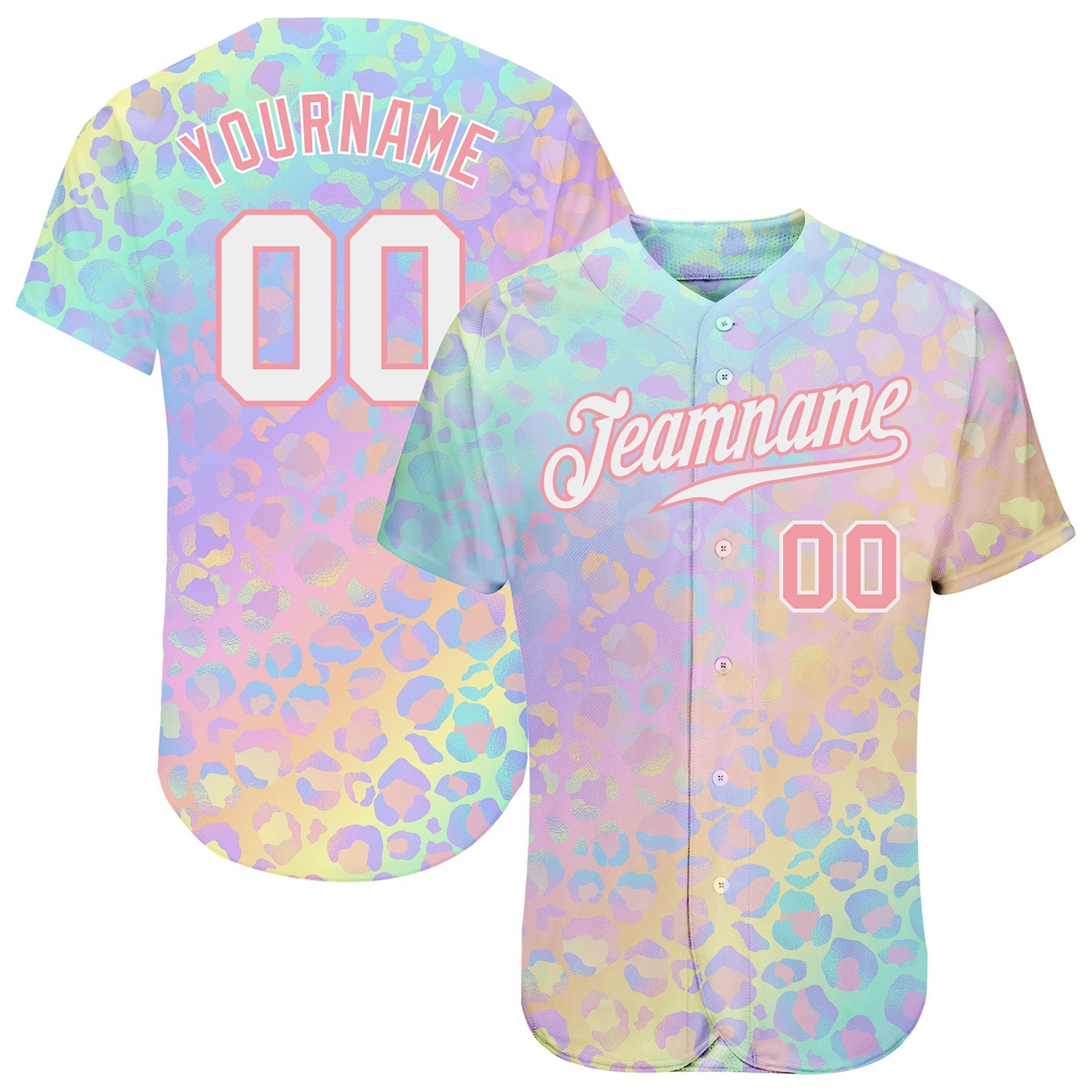 Custom White White-Medium Pink 3D Pattern Design Leopard Authentic Baseball Jersey - Main View