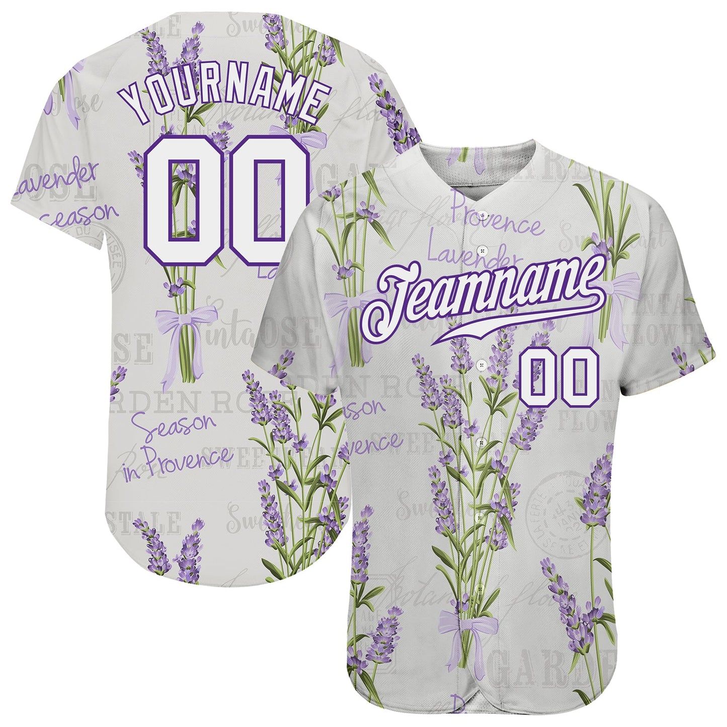Custom White White-Purple 3D Pattern Design Lavenders Authentic Baseball Jersey - Main View