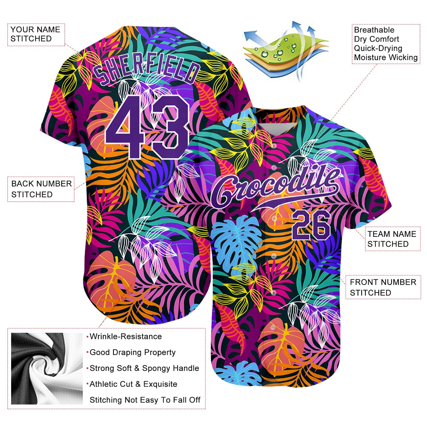 Custom White Purple-White 3D Pattern Design Hawaii Palm Trees Authentic Baseball Jersey view 4