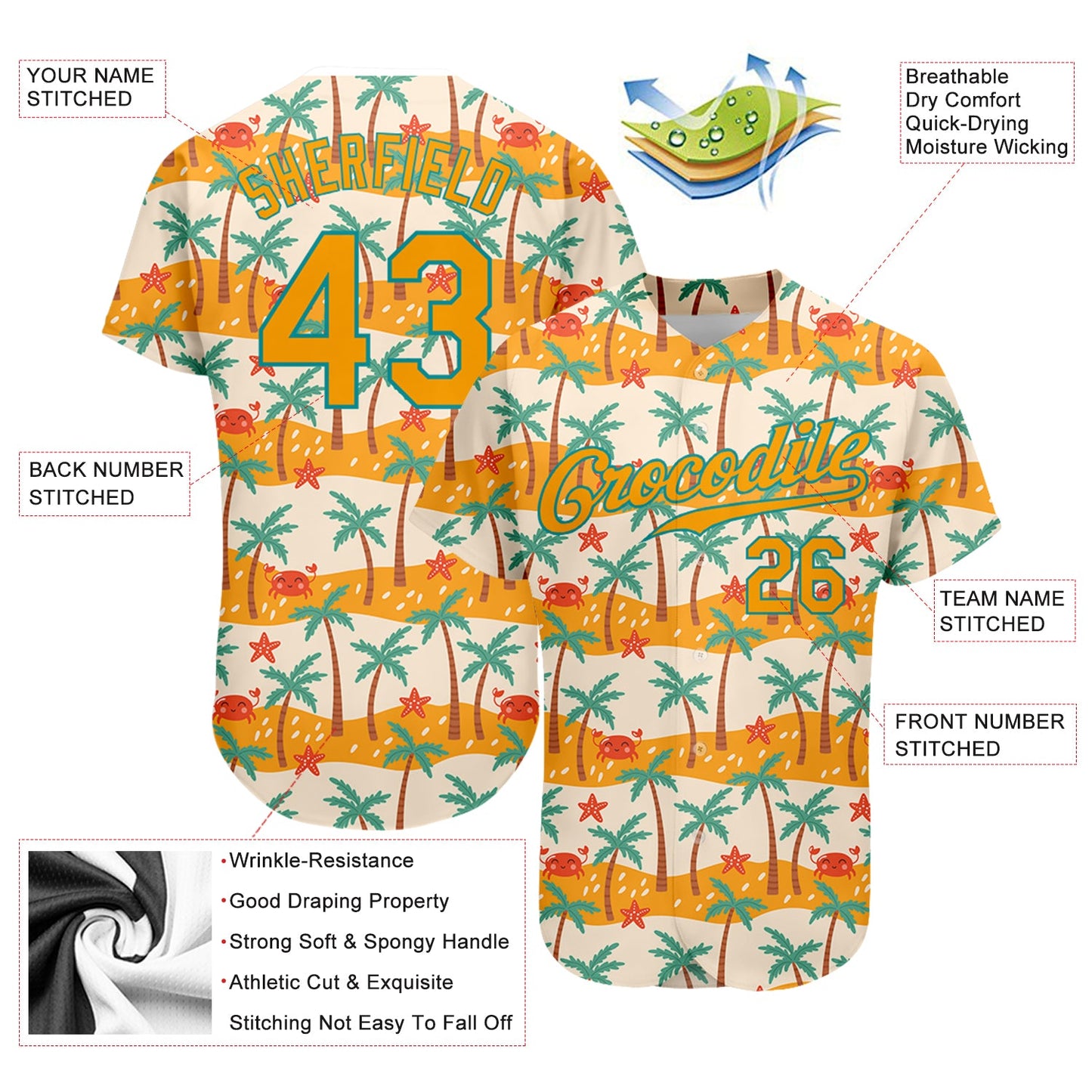 Custom White Gold-Teal 3D Pattern Design Hawaii Palm Trees Authentic Baseball Jersey view 3