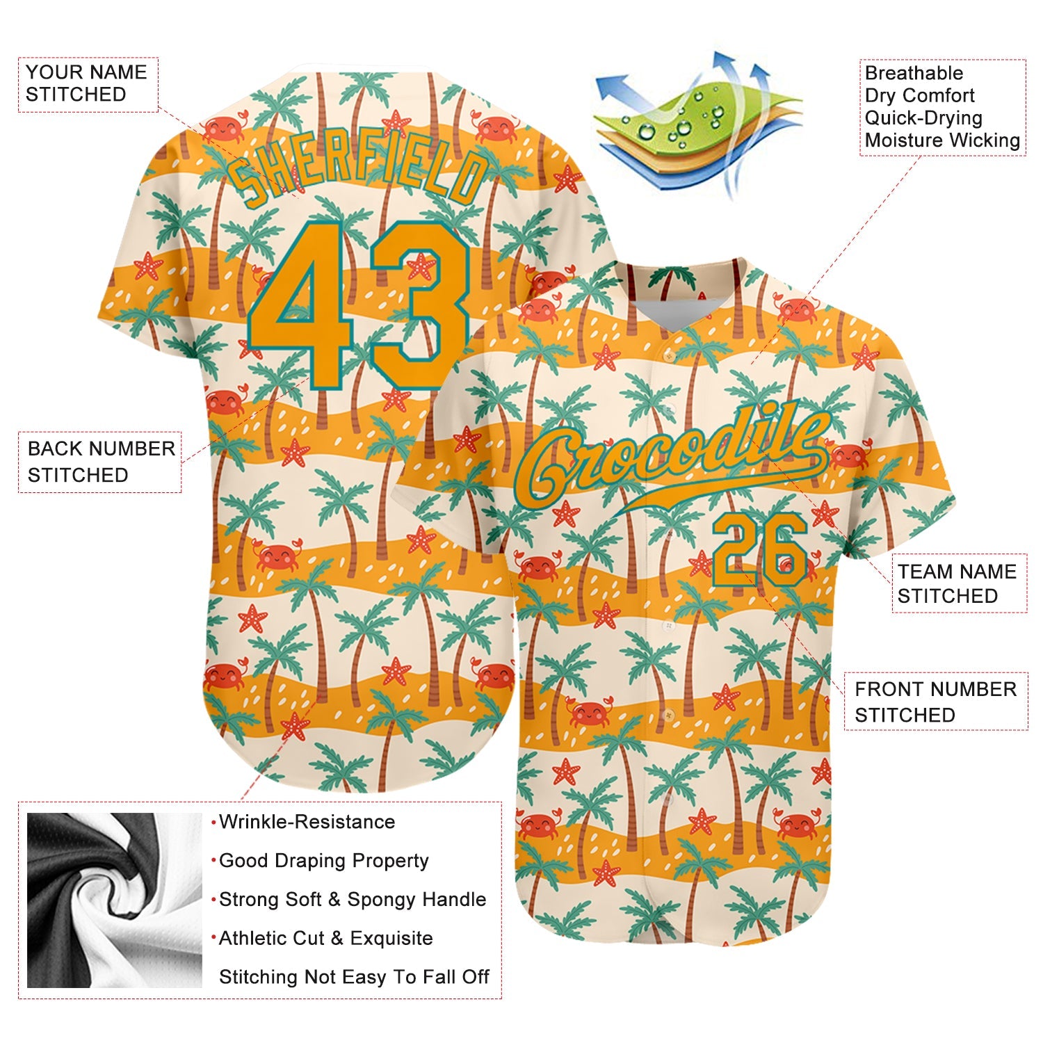 Custom White Gold-Teal 3D Pattern Design Hawaii Palm Trees Authentic Baseball Jersey view 3