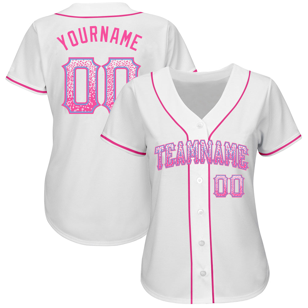 Custom White Pink-Light Blue Authentic Drift Fashion Baseball Jersey view 2