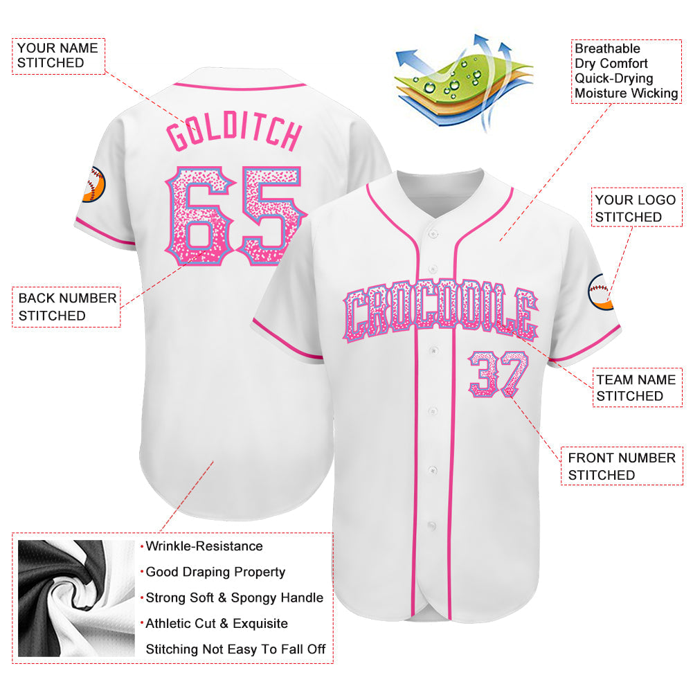 Custom White Pink-Light Blue Authentic Drift Fashion Baseball Jersey view 3