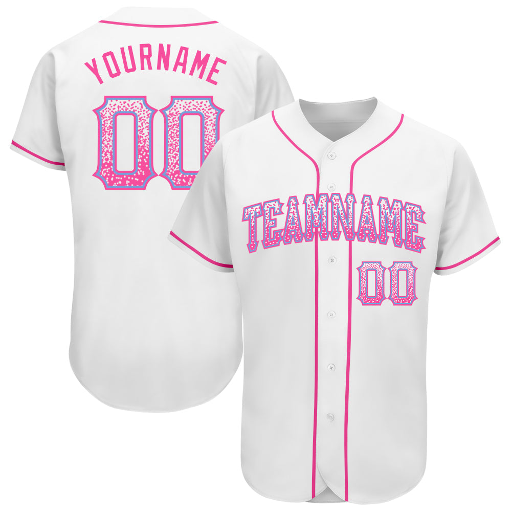 Custom White Pink-Light Blue Authentic Drift Fashion Baseball Jersey - Main View