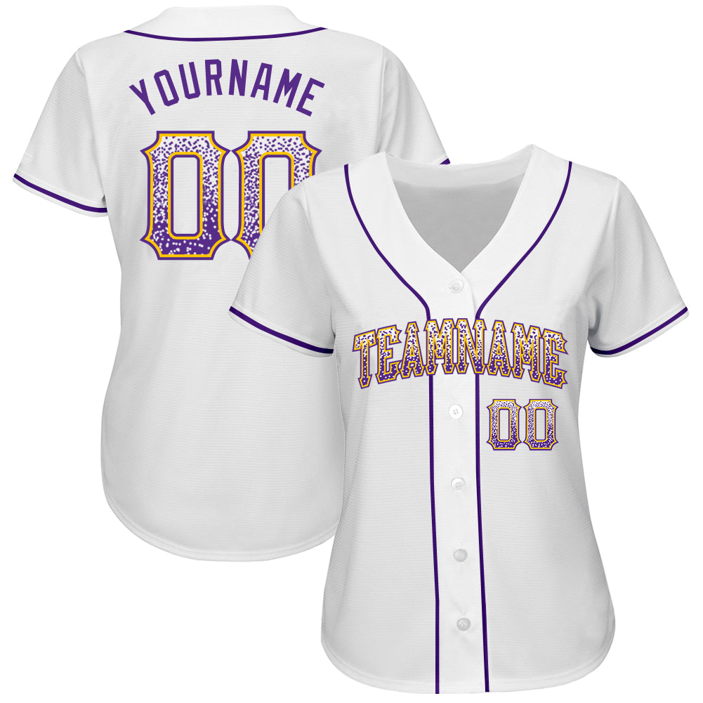 Custom White Purple-Gold Authentic Drift Fashion Baseball Jersey view 2