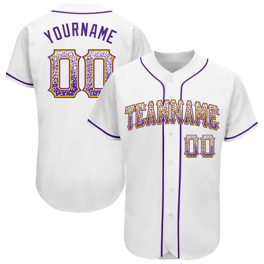 Custom White Purple-Gold Authentic Drift Fashion Baseball Jersey - Main View