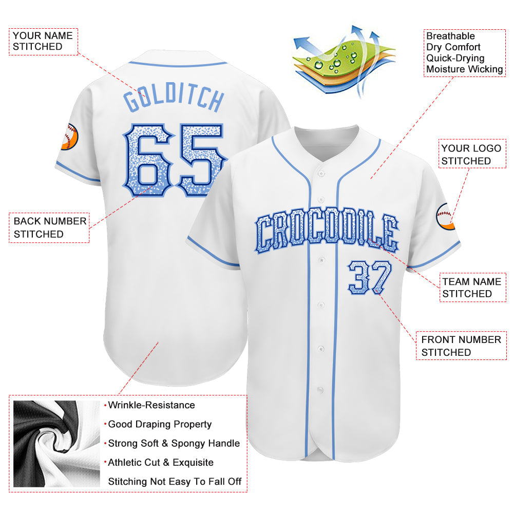Custom White Light Blue-Royal Authentic Drift Fashion Baseball Jersey view 3