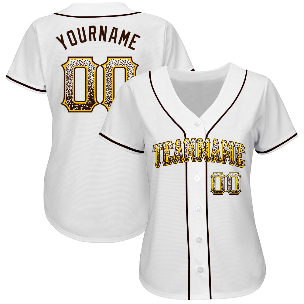 Custom White Brown-Gold Authentic Drift Fashion Baseball Jersey view 2