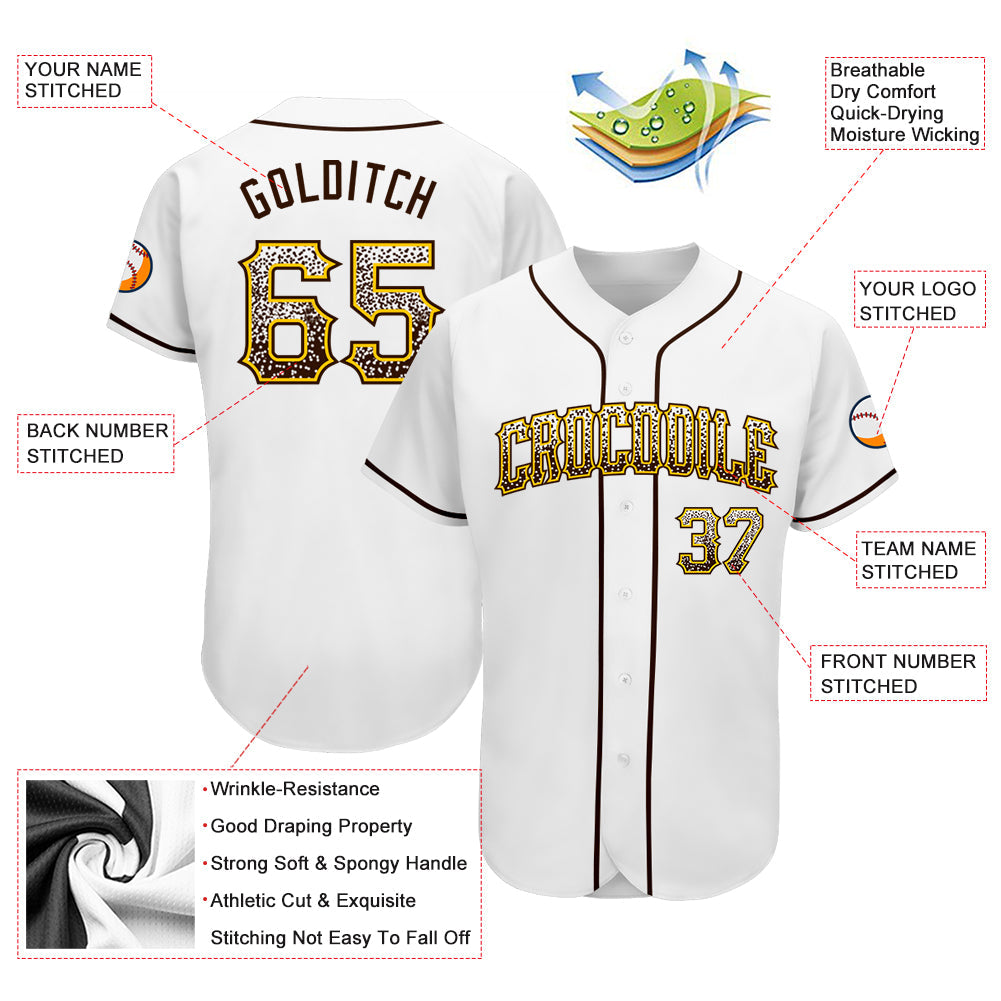 Custom White Brown-Gold Authentic Drift Fashion Baseball Jersey view 3