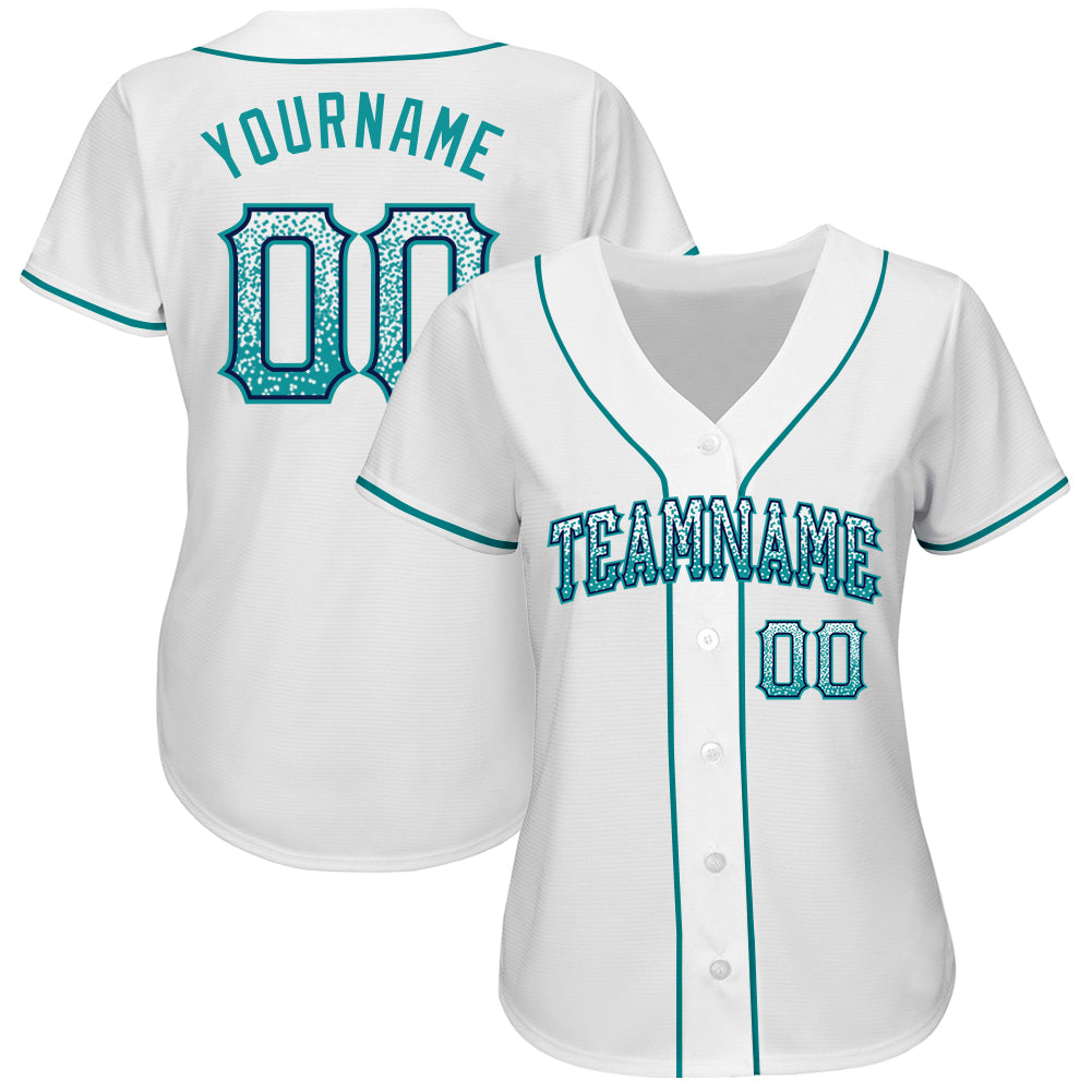 Custom White Teal-Navy Authentic Drift Fashion Baseball Jersey view 2