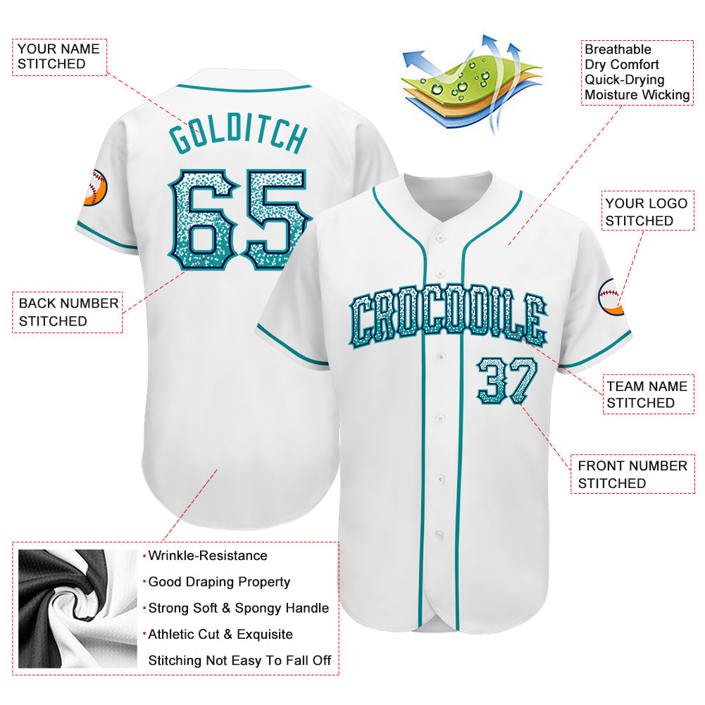 Custom White Teal-Navy Authentic Drift Fashion Baseball Jersey view 3