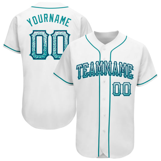 Custom White Teal-Navy Authentic Drift Fashion Baseball Jersey - Main View