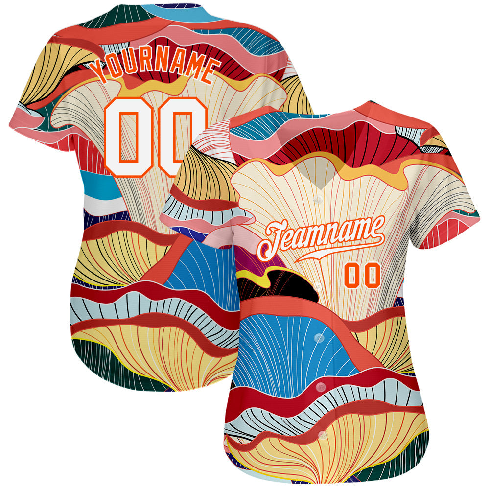 Custom White White-Orange 3D Pattern Design Flowers Authentic Baseball Jersey view 2