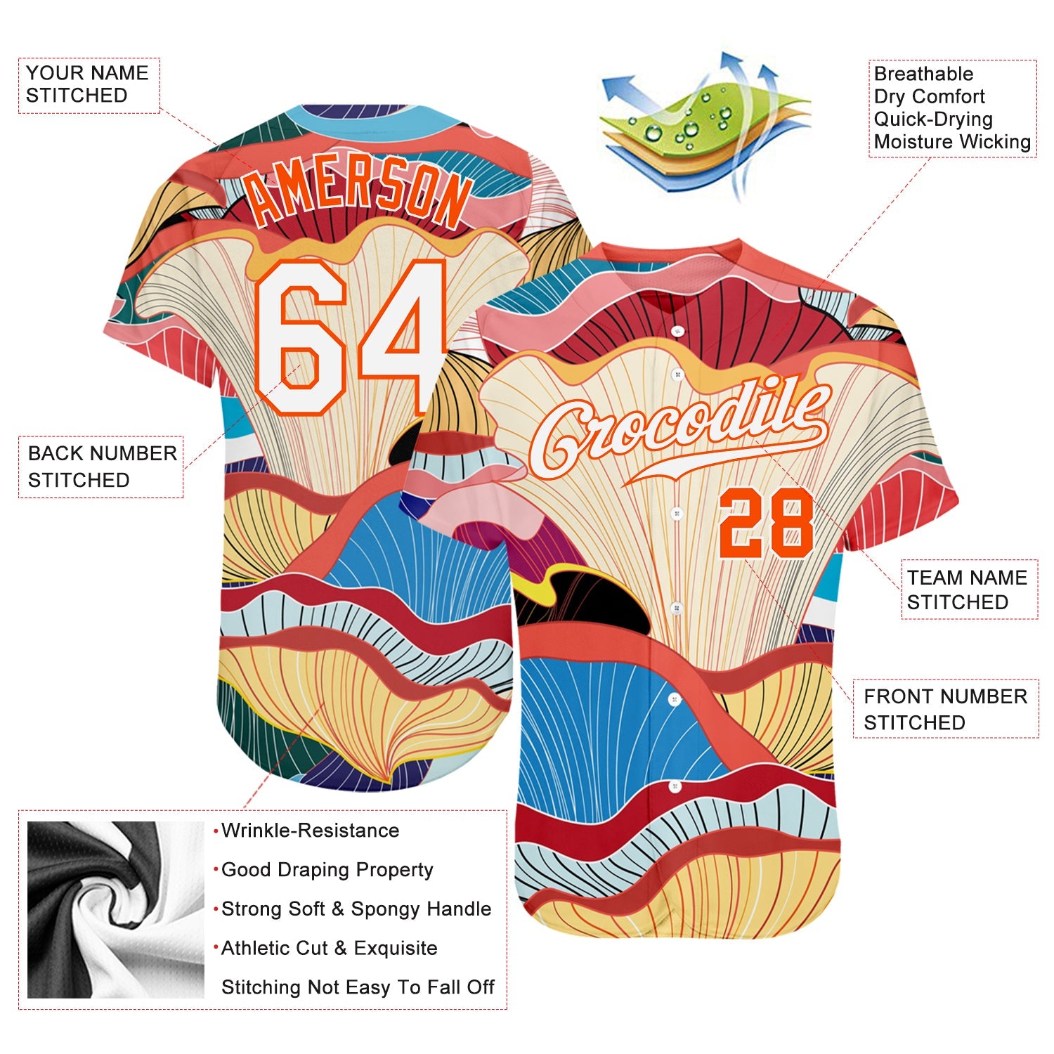 Custom White White-Orange 3D Pattern Design Flowers Authentic Baseball Jersey view 3