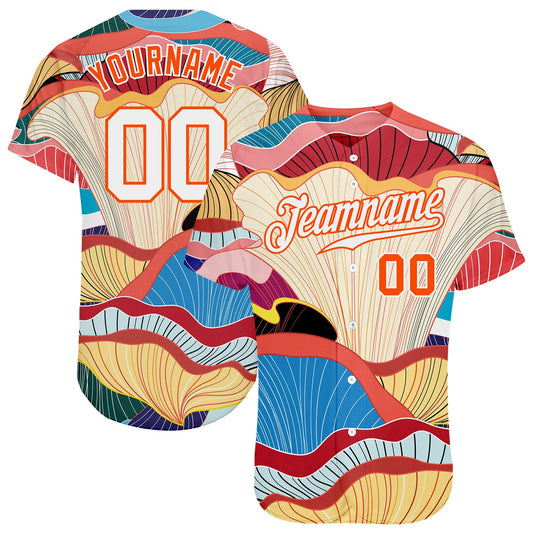 Custom White White-Orange 3D Pattern Design Flowers Authentic Baseball Jersey - Main View