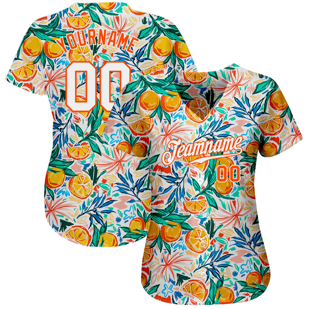 Custom White Orange 3D Pattern Design Fruit Authentic Baseball Jersey view 3