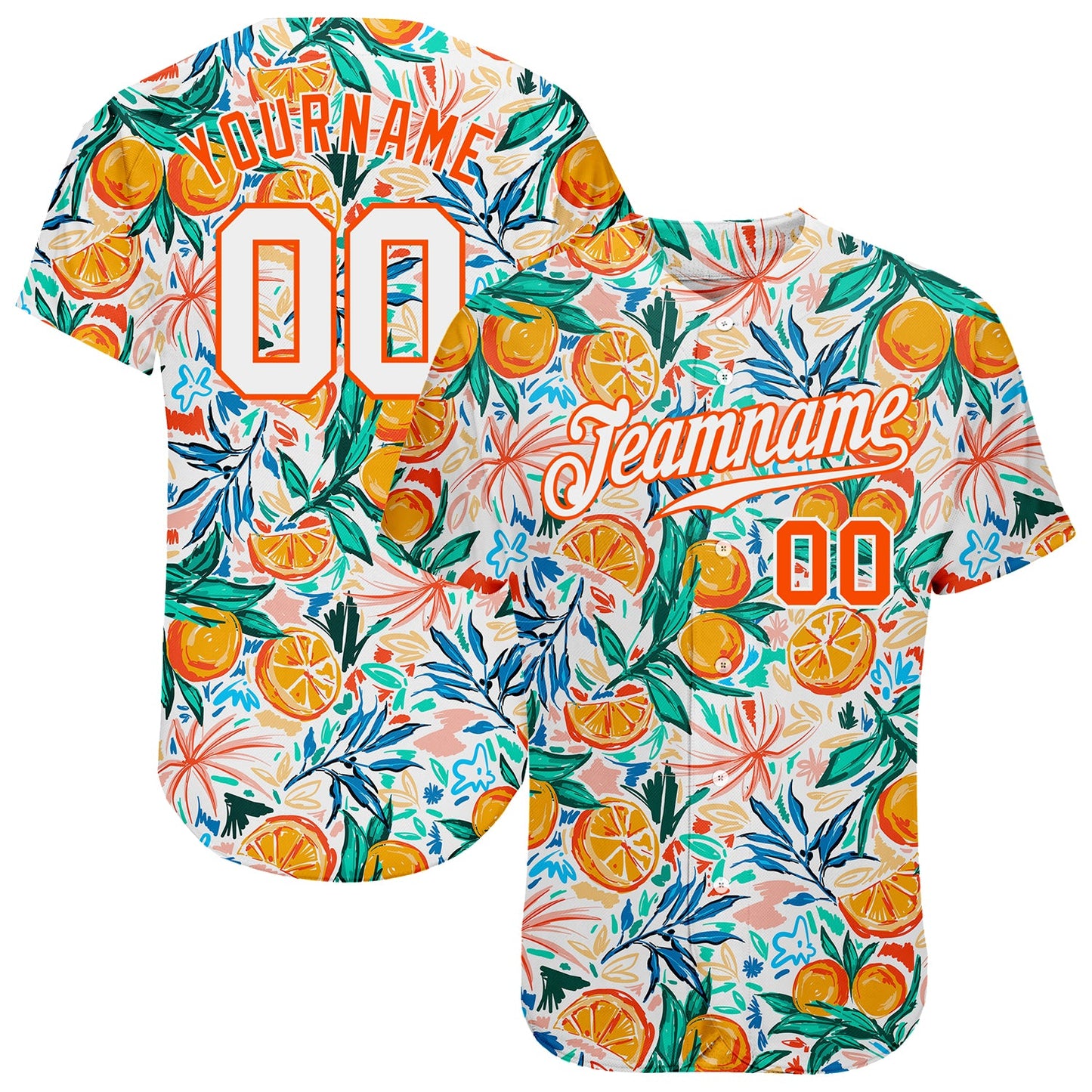 Custom White Orange 3D Pattern Design Fruit Authentic Baseball Jersey - Main View