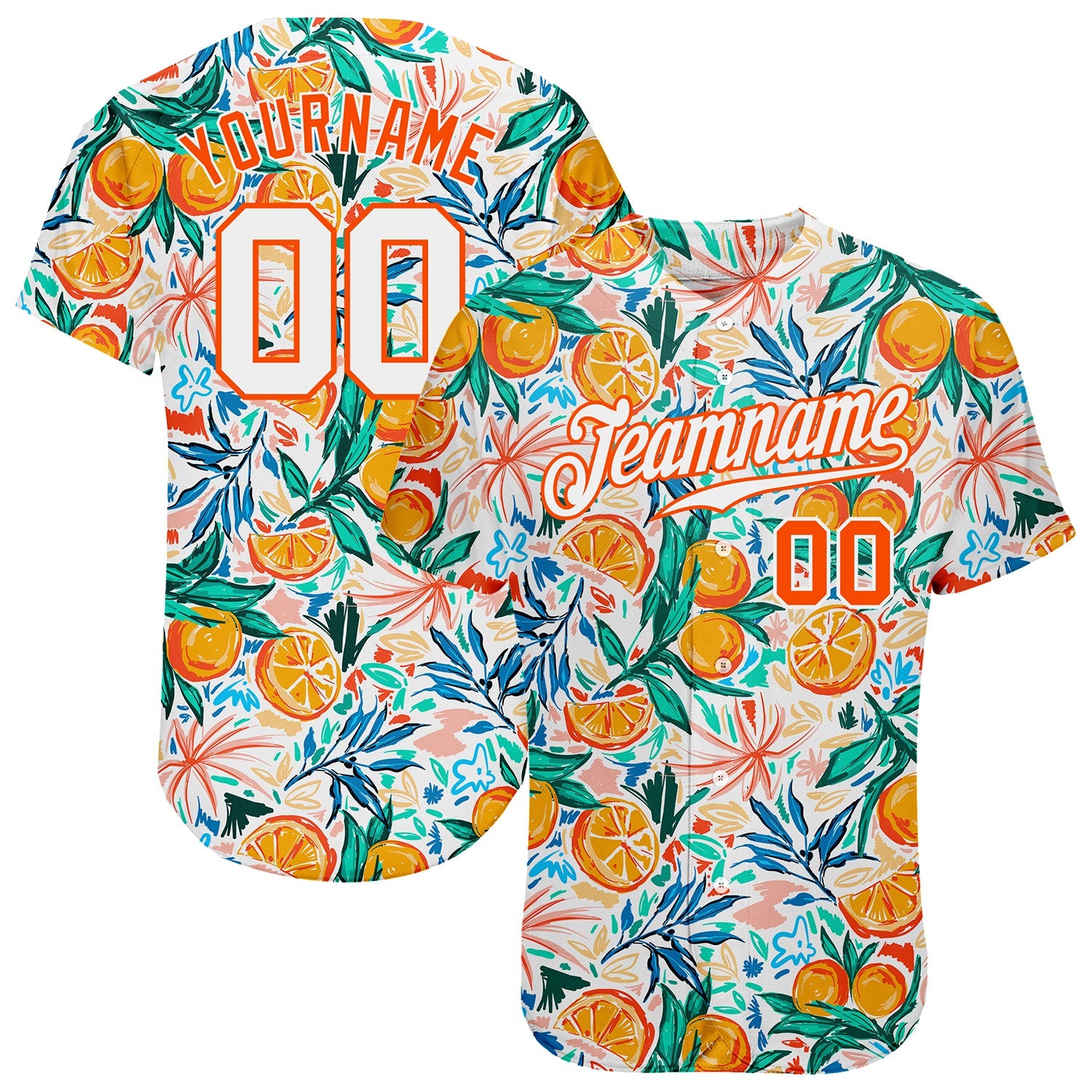 Custom White Orange 3D Pattern Design Fruit Authentic Baseball Jersey - Main View