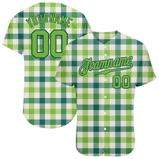 Custom White Neon Green-Green 3D Pattern Design Authentic St. Patrick's Day Baseball Jersey - Main View