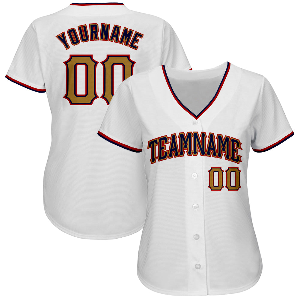 Custom White Old Gold-Navy Authentic Baseball Jersey view 2
