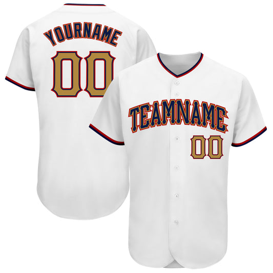 Custom White Old Gold-Navy Authentic Baseball Jersey - Main View