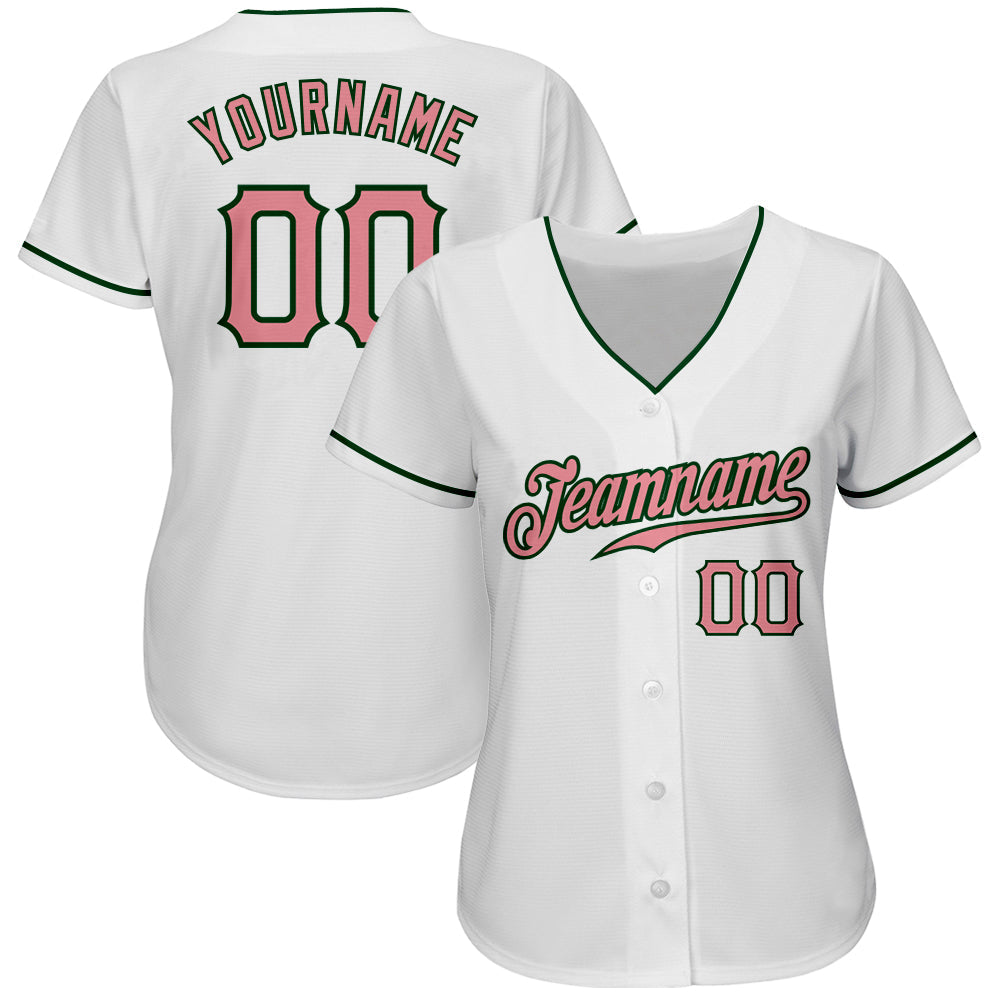 Custom White Medium Pink-Green Authentic Baseball Jersey view 2