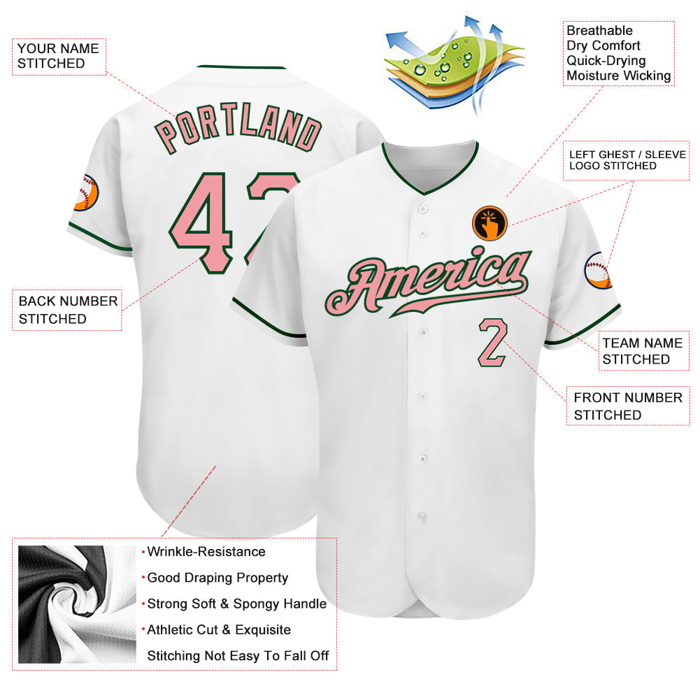 Custom White Medium Pink-Green Authentic Baseball Jersey view 3