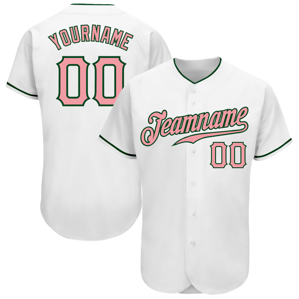 Custom White Medium Pink-Green Authentic Baseball Jersey - Main View