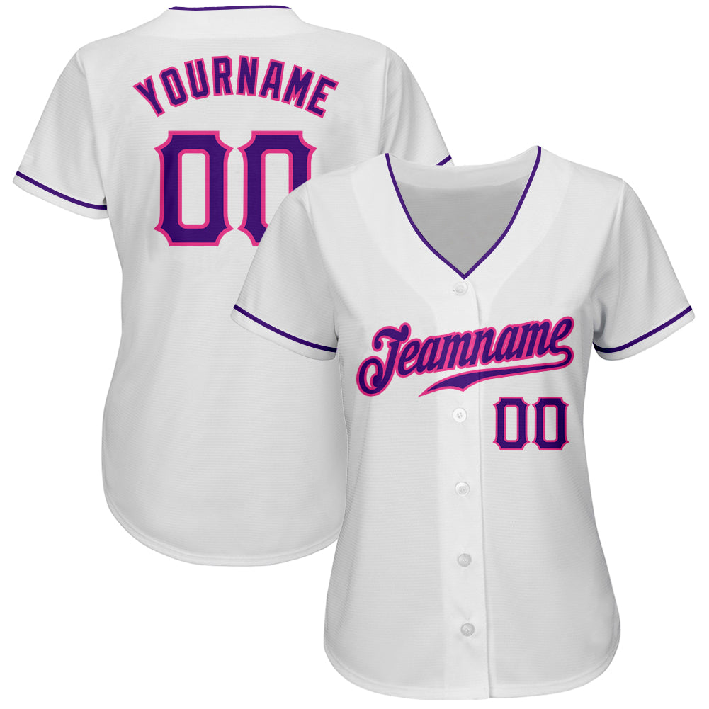 Custom White Purple-Pink Authentic Baseball Jersey view 2