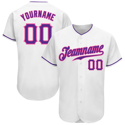Custom White Purple-Pink Authentic Baseball Jersey - Main View