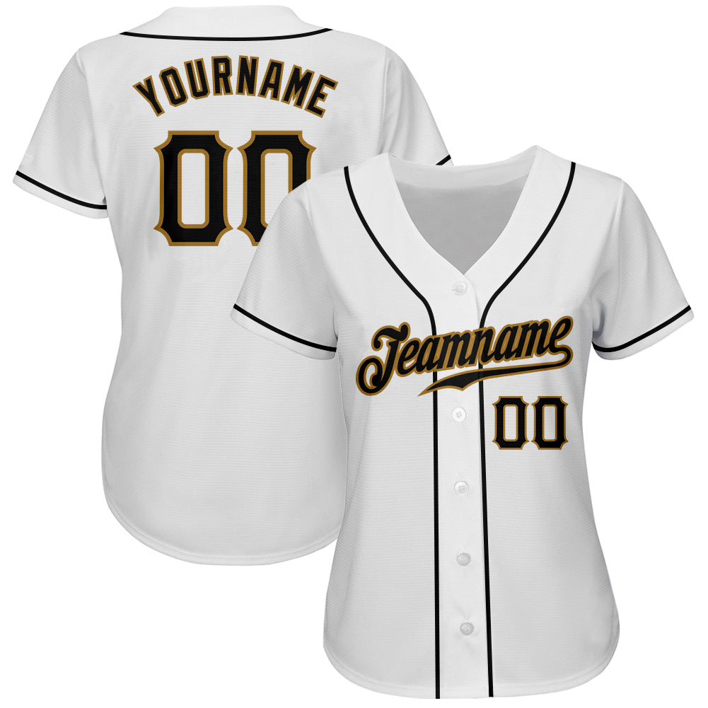 Custom White Black-Old Gold Authentic Baseball Jersey view 2