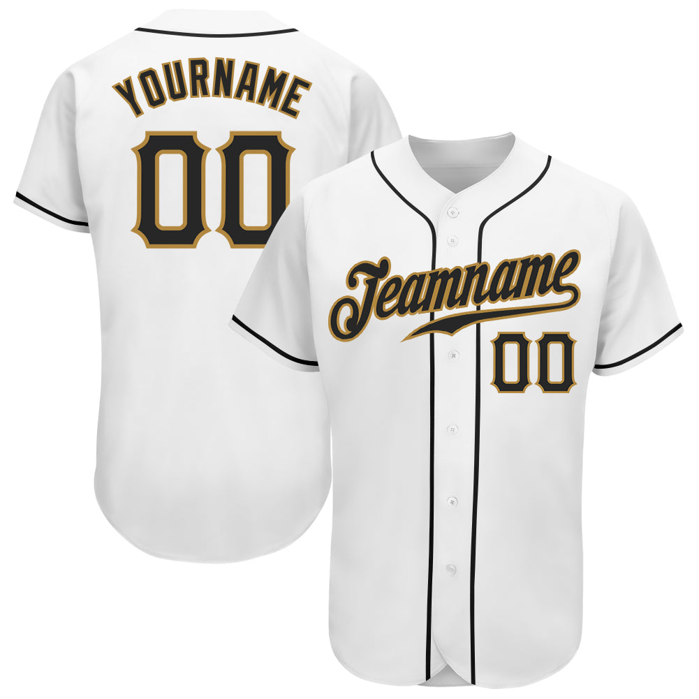 Custom White Black-Old Gold Authentic Baseball Jersey - Main View