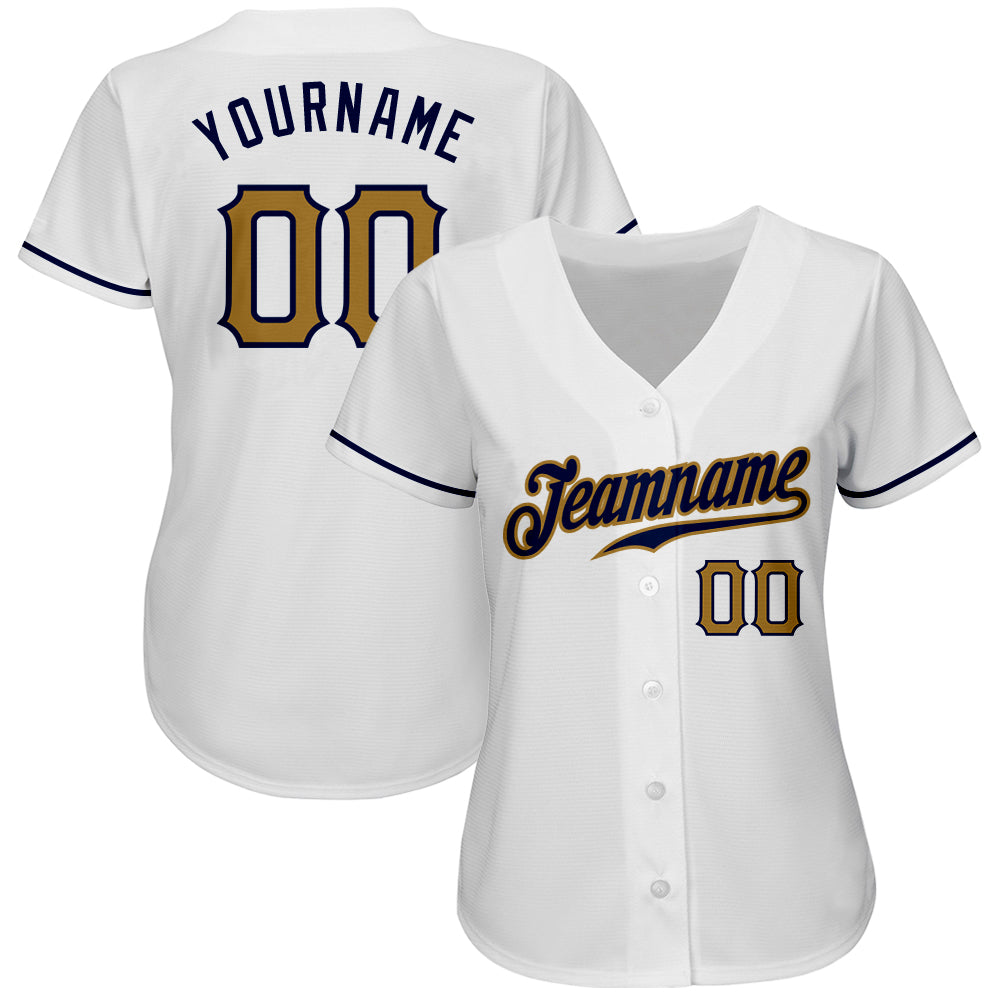 Custom White Old Gold-Navy Authentic Baseball Jersey view 2