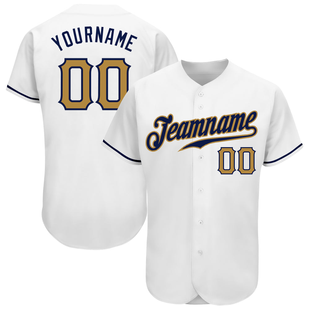Custom White Old Gold-Navy Authentic Baseball Jersey - Main View