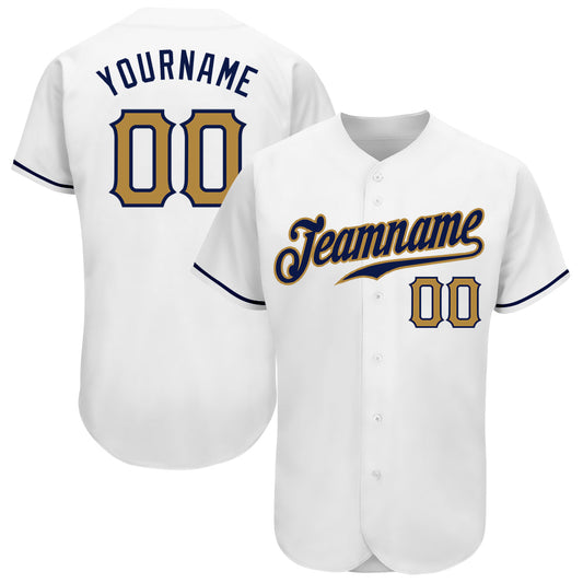 Custom White Old Gold-Navy Authentic Baseball Jersey - Main View