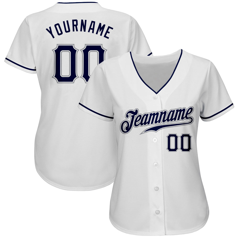 Custom White Navy-Gray Authentic Baseball Jersey view 2