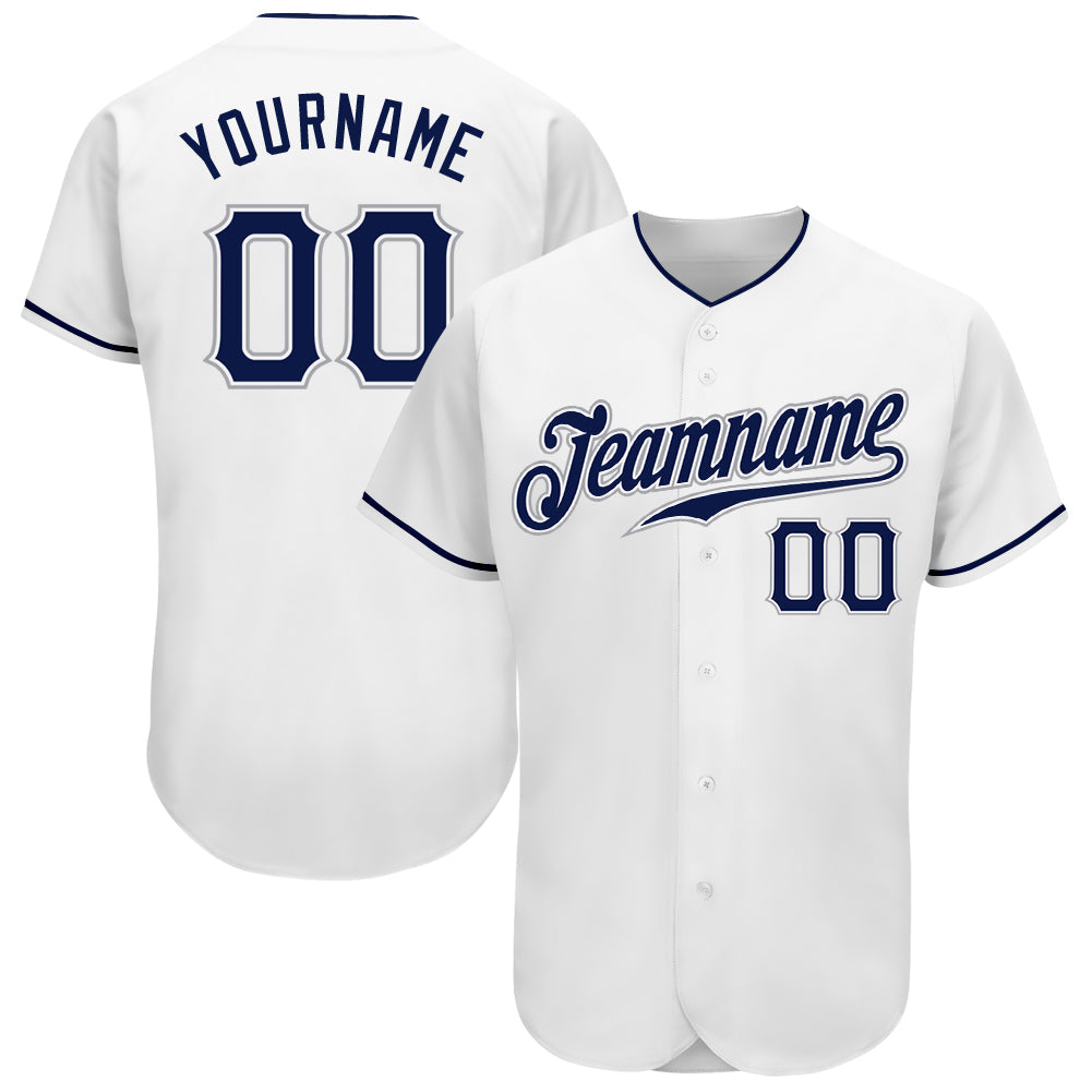 Custom White Navy-Gray Authentic Baseball Jersey - Main View