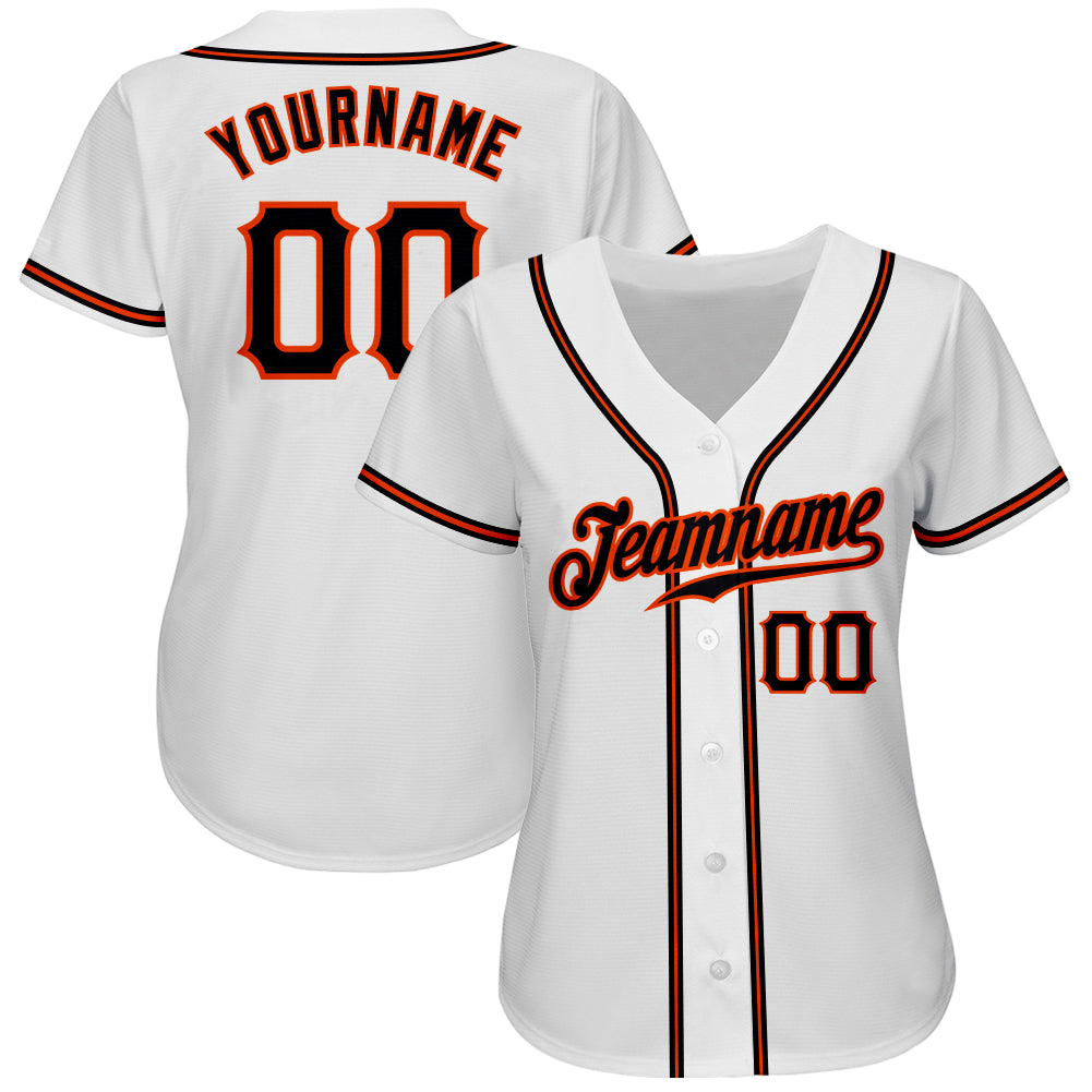 Custom White Black-Orange Authentic Baseball Jersey view 2
