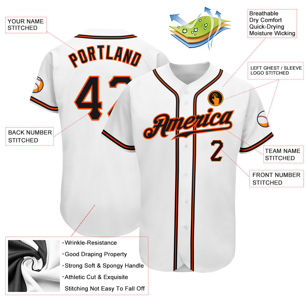 Custom White Black-Orange Authentic Baseball Jersey view 3