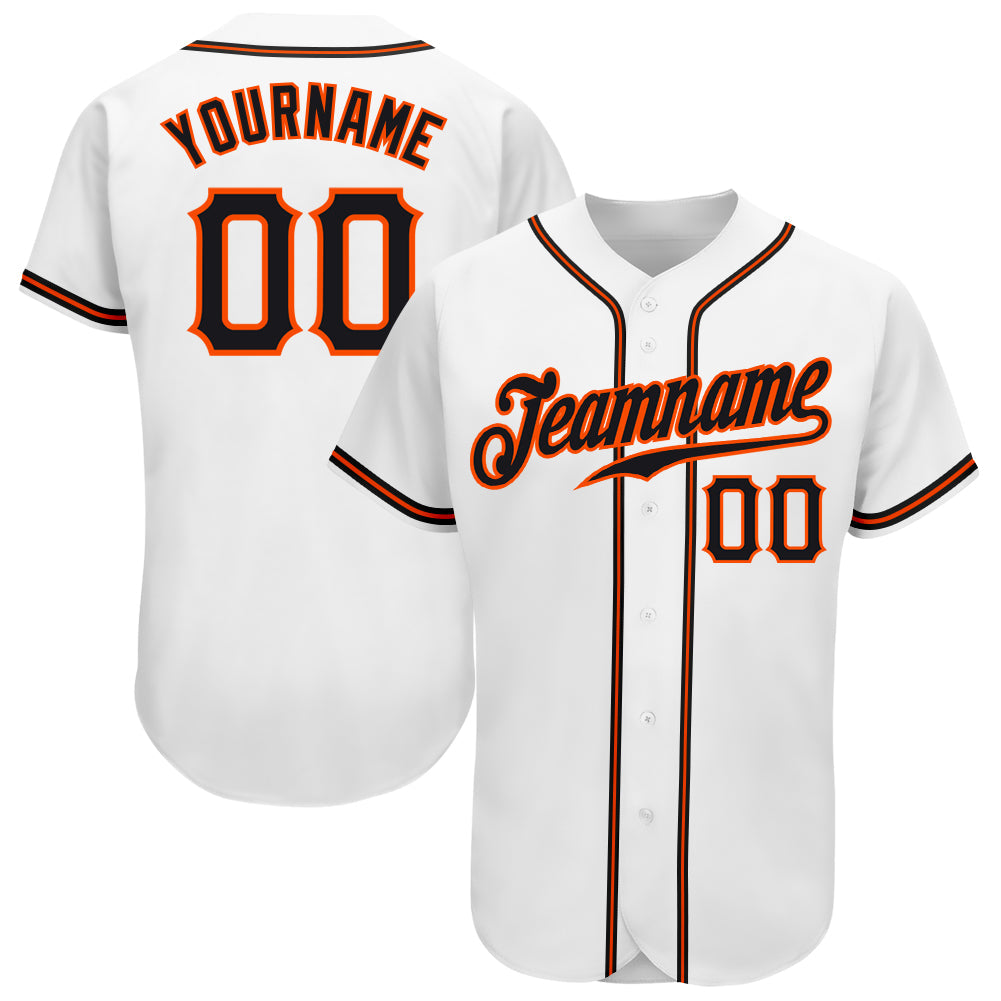 Custom White Black-Orange Authentic Baseball Jersey - Main View