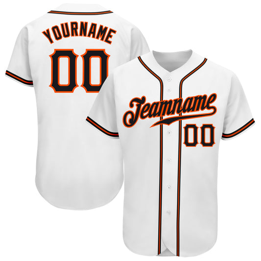 Custom White Black-Orange Authentic Baseball Jersey - Main View