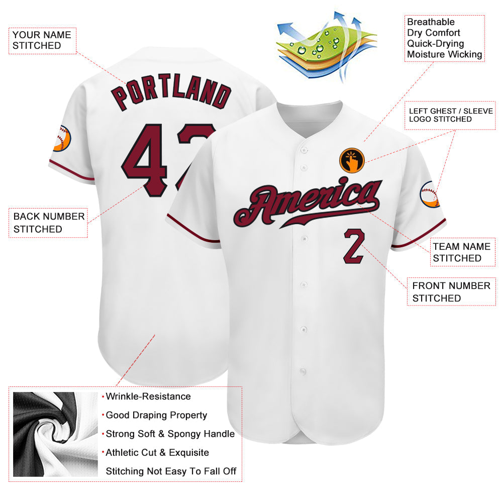 Custom White Crimson-Black Authentic Baseball Jersey view 3