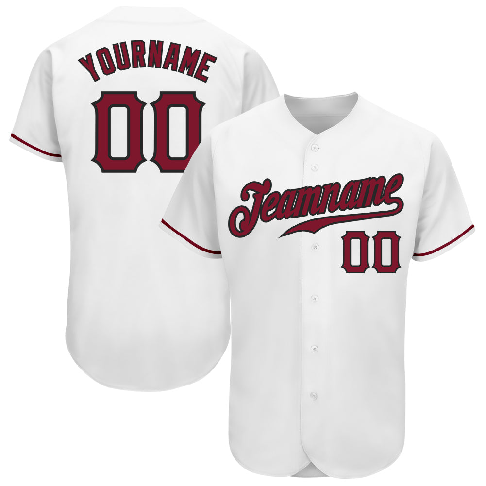 Custom White Crimson-Black Authentic Baseball Jersey - Main View