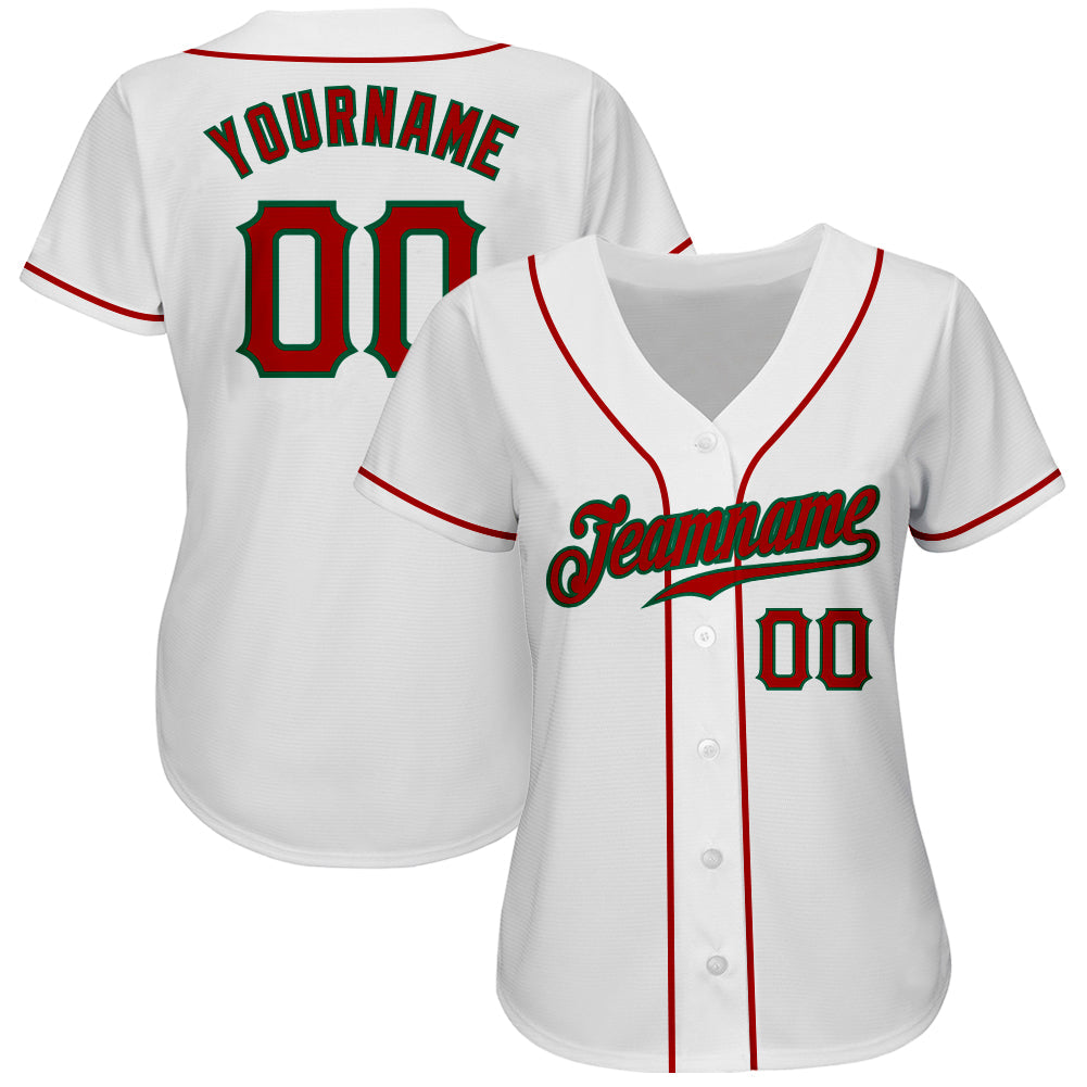 Custom White Red-Kelly Green Authentic Baseball Jersey view 2
