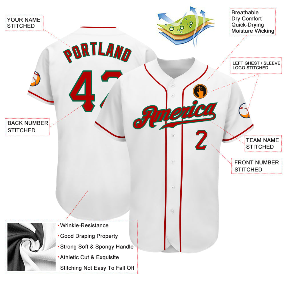 Custom White Red-Kelly Green Authentic Baseball Jersey view 3