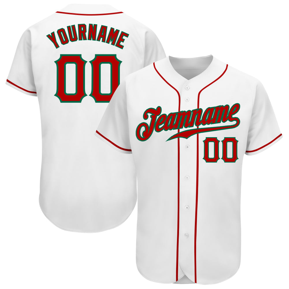 Custom White Red-Kelly Green Authentic Baseball Jersey - Main View